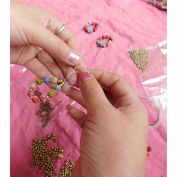 Fair Trade Small Drop Earrings Recycled Kantha Fabric Bead Boho Handmade Crafted - Picture 7 of 15